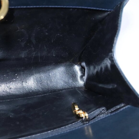 Salvatore Ferragamo Gancini Chain Shoulder Bag Leather Navy Gold Auth 105376 - Picture 12 of 16